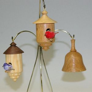 Birdhouse and Bell ornaments
