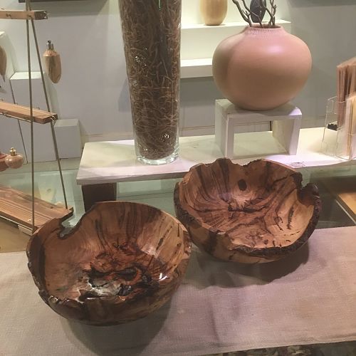 2 ambrosia maple burl bowls with natural voids and bark inclusions