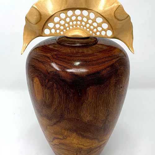Rosewood hollow vessel and basswood finial