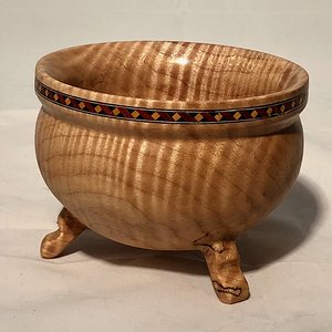 Curly maple inlayed footed bowl