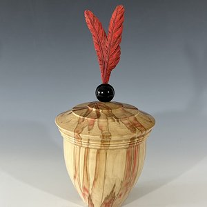 Flame Box Elder Box with Cardinal feathers