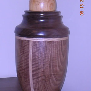 Walnut, maple, pine urn