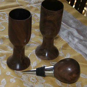 A Cordial and bottle stopper in walnut