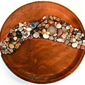 Redwood Platter with river rocks