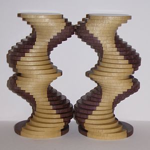 A pair of  33 stepped purpleheart and pau amarello spirals
