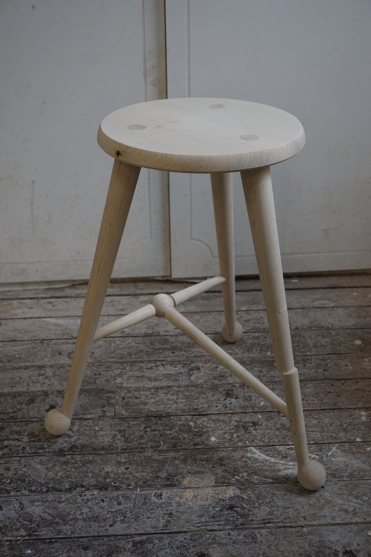 Bleached maple ball foot stool