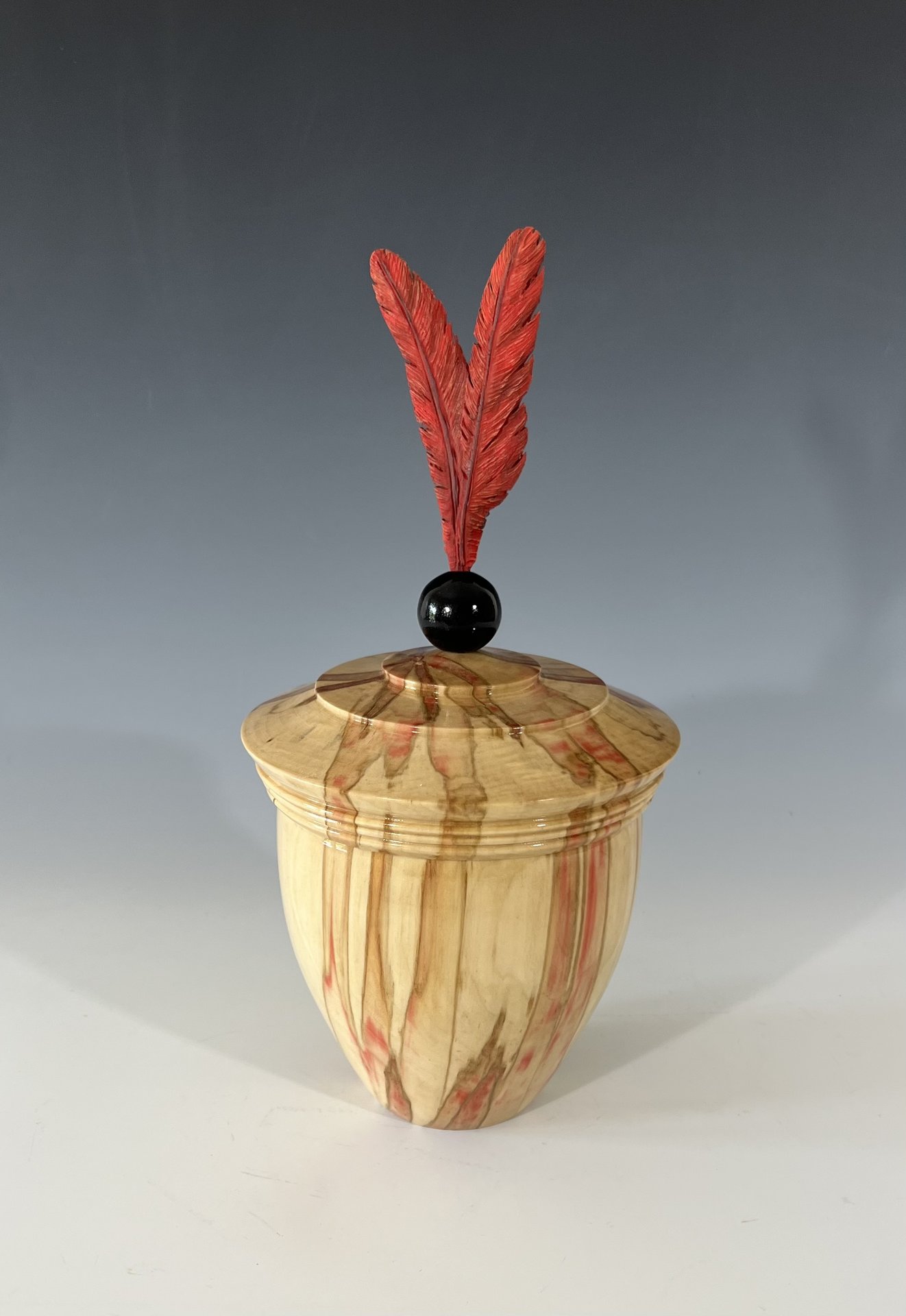 Flame Box Elder Box with Cardinal feathers