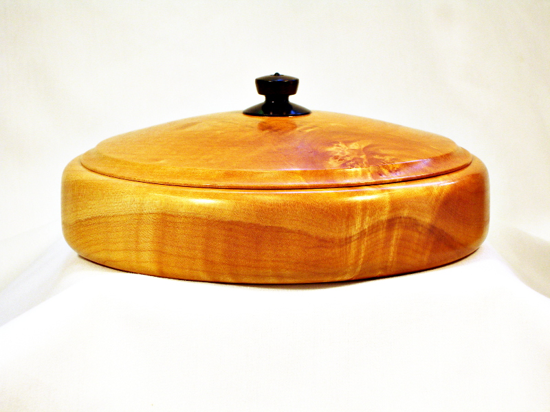 Lidded Maple Box w/Burl Figure & African Blackwood finial. 1205-1 Side