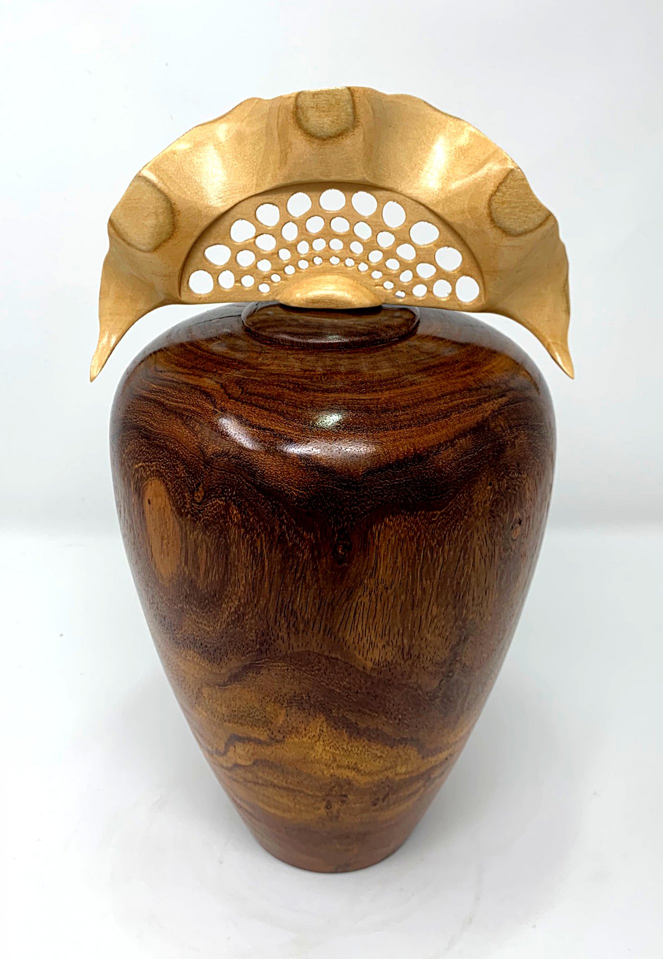 Rosewood hollow vessel and basswood finial
