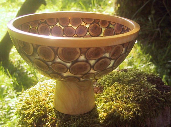 Yew & resin footed bowl