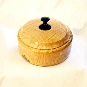 Lidded Maple Box w/Fiddleback Figure & African Blackwood finial. 1208-