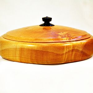 Lidded Maple Box w/Burl Figure & African Blackwood finial. 1205-1 Side