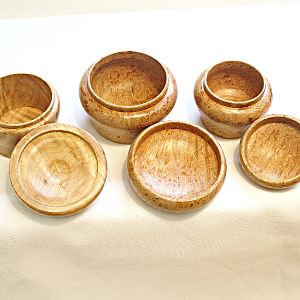 3 Little Lidded Boxes in Maple Burls - Open