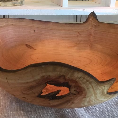 Black cherry crotch natural edge bowl with void