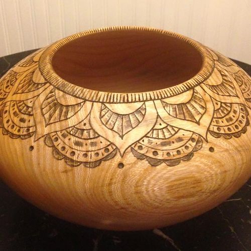 Zelkova elm open form one vessel with design