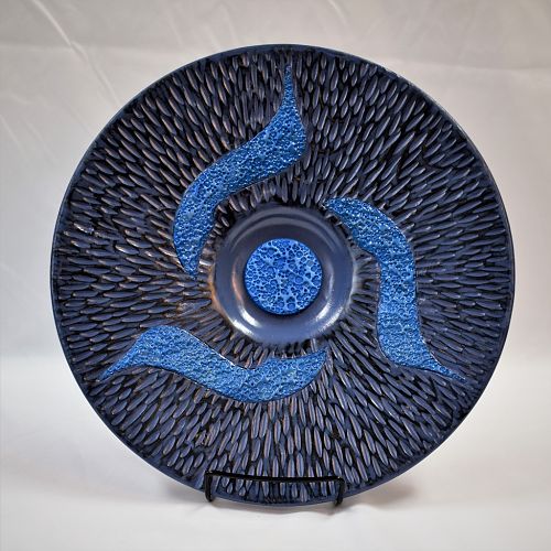 Carved Platter, painted and inlaid with textured epoxy clay