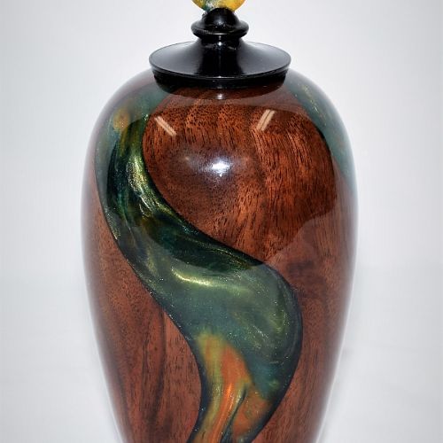 Walnut hollow form with translucent cast resin swirl