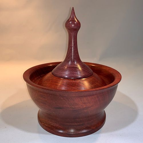 Lidded vessel made from Bloodwood and finial made from Purple Heart