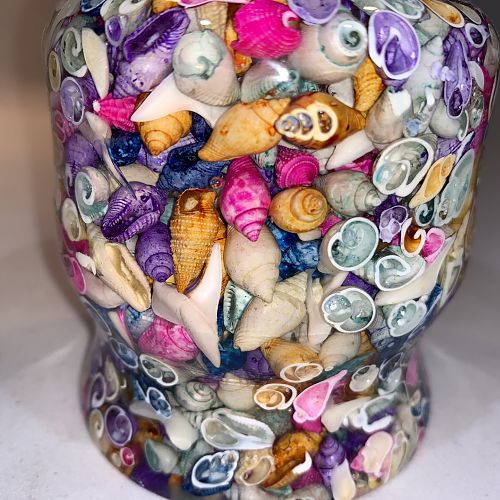 Small jar/cup made from Acrylic filled with colored shells and Shark Teeth - Pic3