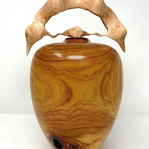 CAMPHOR HOLLOW FORM (11 X 7.5) WITH HAND CARVED MAPLE FINIAL