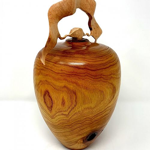 CAMPHOR HOLLOW FORM (11 X 7.5) WITH HAND CARVED MAPLE FINIAL