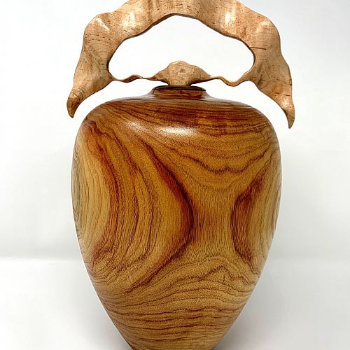 CAMPHOR HOLLOW FORM (11 X 7.5) WITH HAND CARVED MAPLE FINIAL