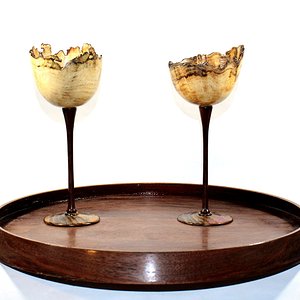 Pair of cherry burl goblets