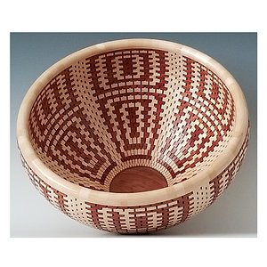 Latest Charity Donation, Aztec Inspired #2 Inside. The bowl is made of Bloodwood and Maple. It is 34 layers of 72 pieces for a total of 2448 pieces.