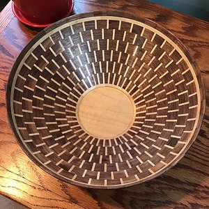 Segmented Walnut and Maple Fruit/Salad Bowl - Top