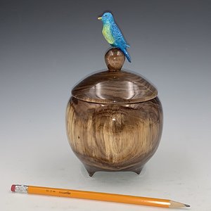 Walnut box with hand carved bird