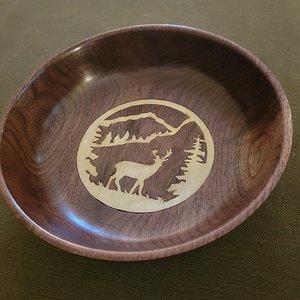 Walnut and maple marquetry bowl