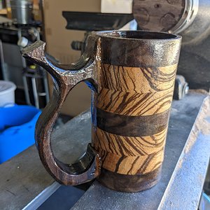 Zebrawood and walnut beer stein