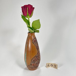 Cherry Vase with Carving and Turquoise inlay waterfall