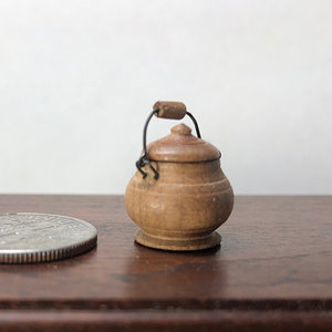 Miniature sugar pot with aged copper wire/wood handle