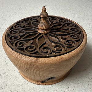 Mandala lid  oak bowl.