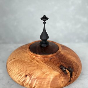 Figured Maple Hollow Form with Black Walnut Lid and African Blackwood Finial