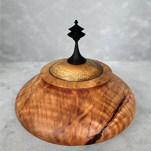 Figured Maple Hollow Form with African Blackwood Lid + Finial
