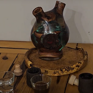 Woodturned Dual potion bottle, codename SHREK