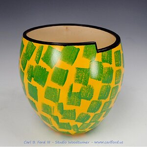 Green and Yellow Wide Mouth Offset Top Vase