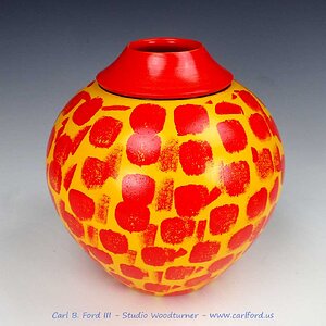 Red & Yellow Vase with Red Rim