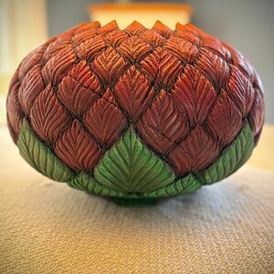 Cherry Hollow Form, Turned, Carved, Pyrography Textured, Acrylic Dry brushed