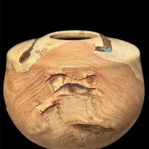Honey Locust Vessel with Turquoise Inlay (side view)