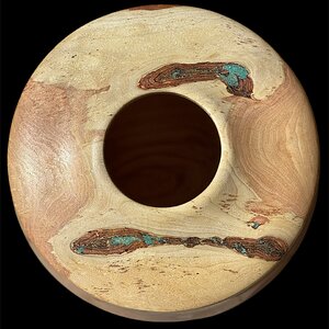Honey Locust Vessel with Turquoise Inlay (top view)