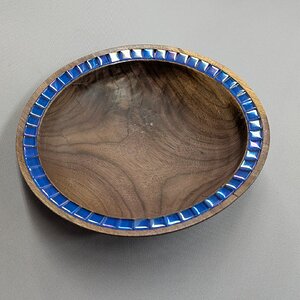 Walnut bowl with glass tile rim
