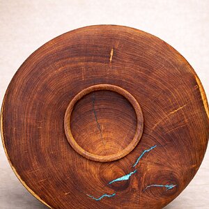 Mesquite Pizza Crust Platter with Fox Turquoise Inlay (back)