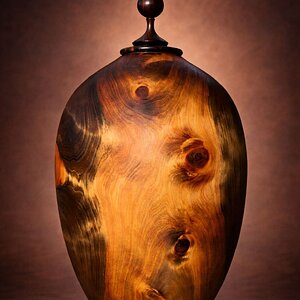 Ebonized Alligator Juniper and African Blackwood Vessel with Kingman Turquoise Inlay (side)