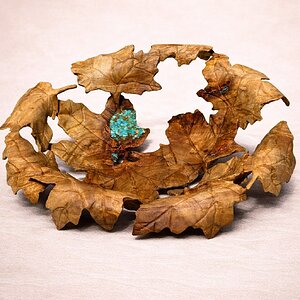 Quilted Poplar Maple Leaf Bowl with Kingman Turquoise Inlay