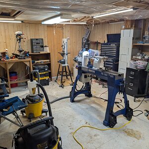 My shop in a walk-in crawl space