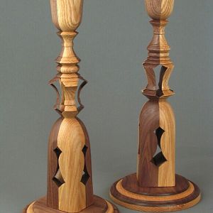 Oakand Walnut inside-out candleholders