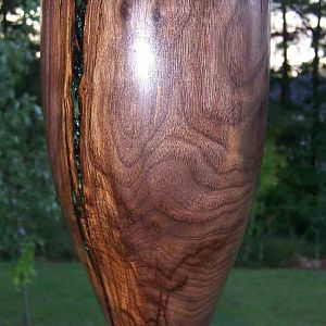 Tall Walnut vessel w/ Maple & Glass